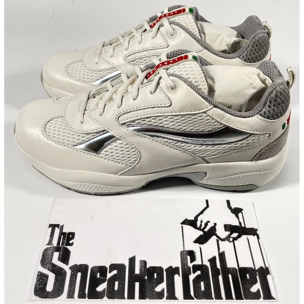 Prada White Silver Low-Top Sneakers - Picture 2 of 15